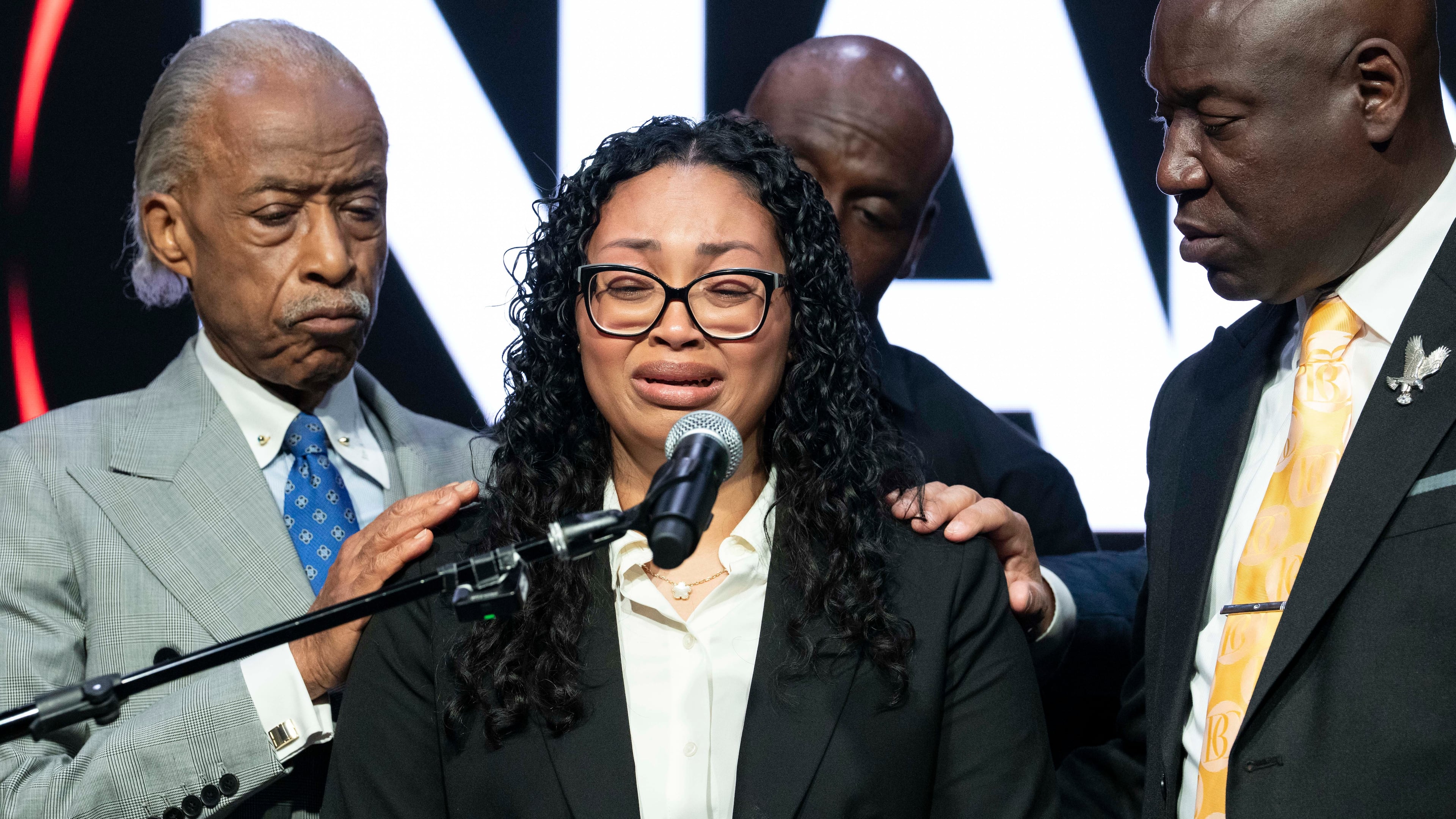 Christine Wonsley, mother of Nolan Xavier Wells, reacts as she speaks during a news conference at National Action Network headquarters, Friday, July 10, 2026, in New York. (Yuki Iwamura/AP)
