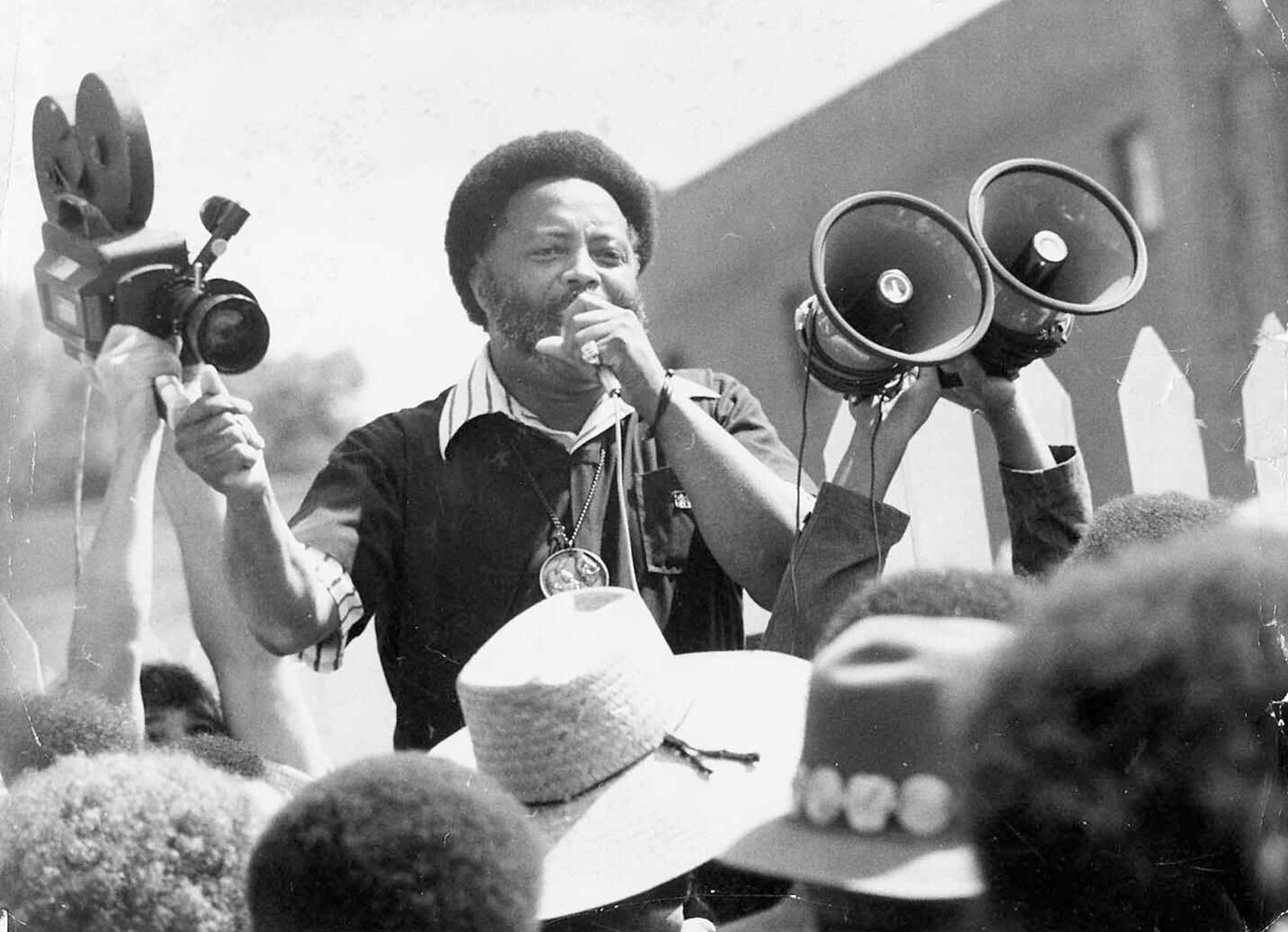 During Nelson Mandela's appearance, one civil rights activist who was not present inside the stadium was the Rev. Hosea Williams, shown here in an undated photo. Williams and four others were arrested outside the stadium during a protest of the $5 ticket price charged to hear Mandela. "Let us see Mandela or lock us up, " demanded Williams. Police locked them up. (Charles Pugh/AJC and Cox News Service)