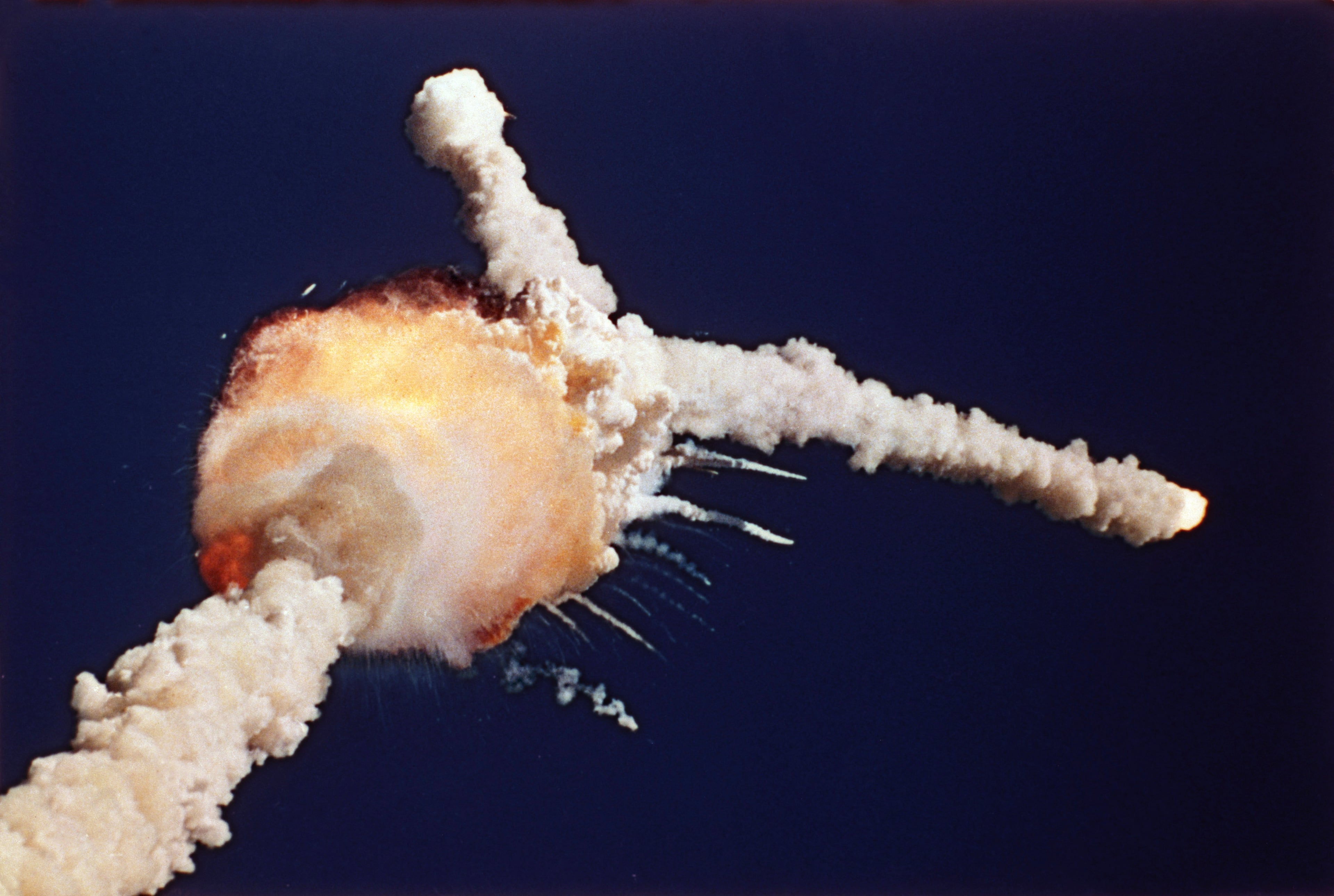 On Jan. 28, 1986, the space shuttle Challenger exploded less than two minutes after liftoff. A sealing gasket, called an O-ring, on the shuttle’s right solid rocket launcher had shrunk in the 36-degree weather. That allowed superheated gases to escape, causing the disaster. (AP 1986)