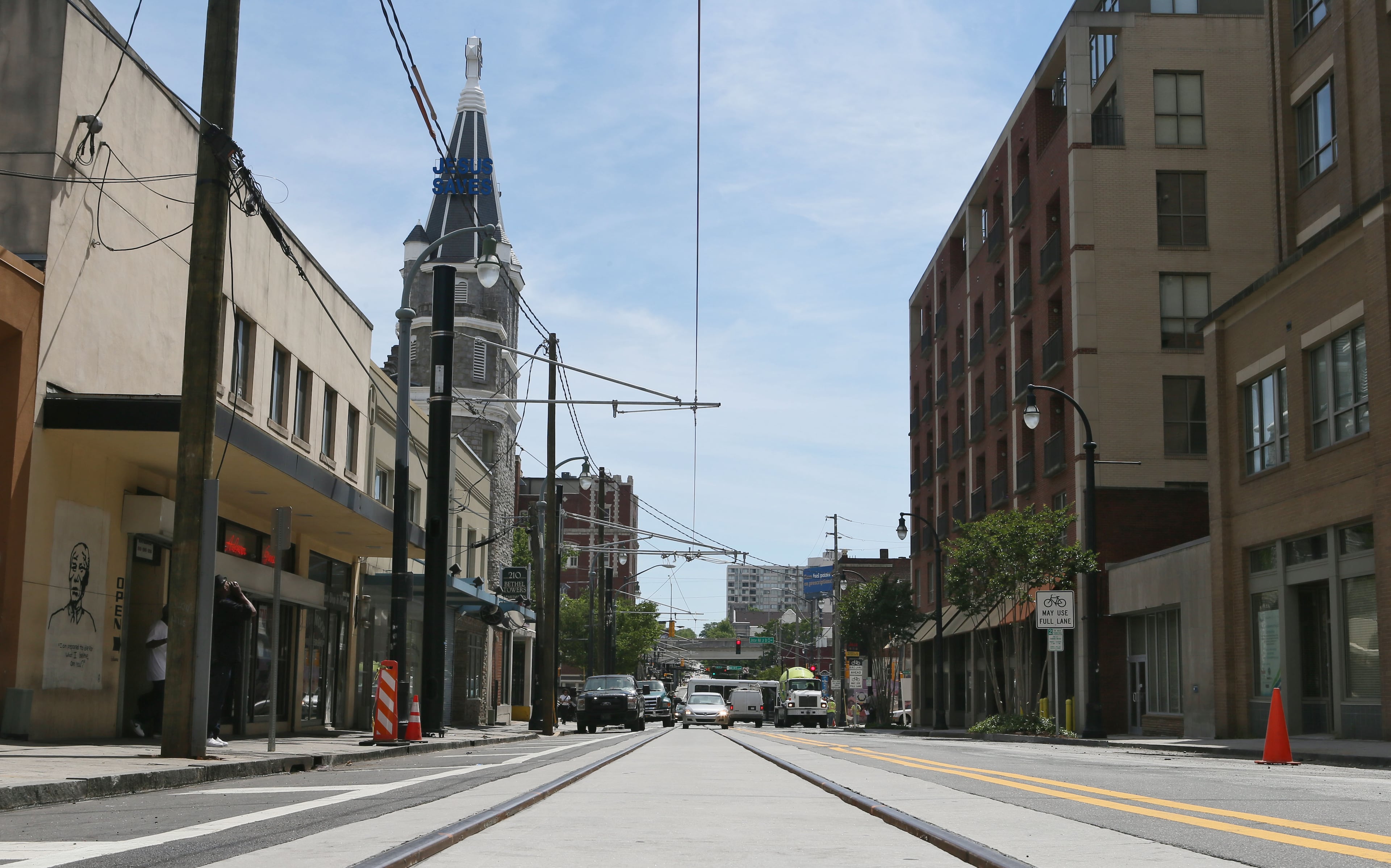 Many of Auburn Avenue's businesses had to temporarily close or adjust business practices as street car construction hampered access. (Bob Andres/AJC)
