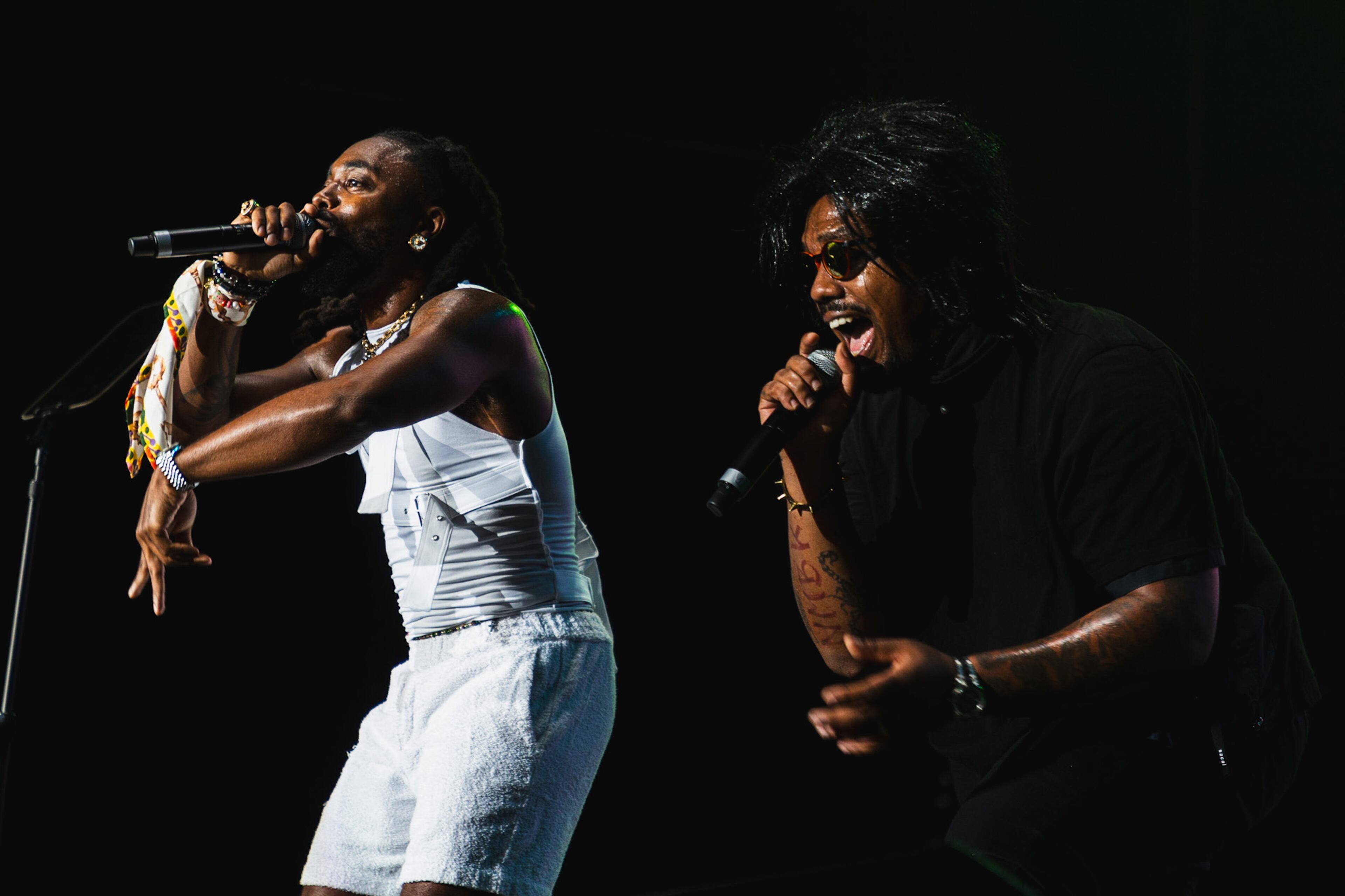Atlanta rap group Earthgang performed at the city's 50th anniversary hip-hop concert at Lakewood Amphitheater in 2023. The concert was hosted by Mayor Andre Dickens, radio personality Ryan Cameron and super producer Jermaine Dupri. (Kymani Yasir Culmer)