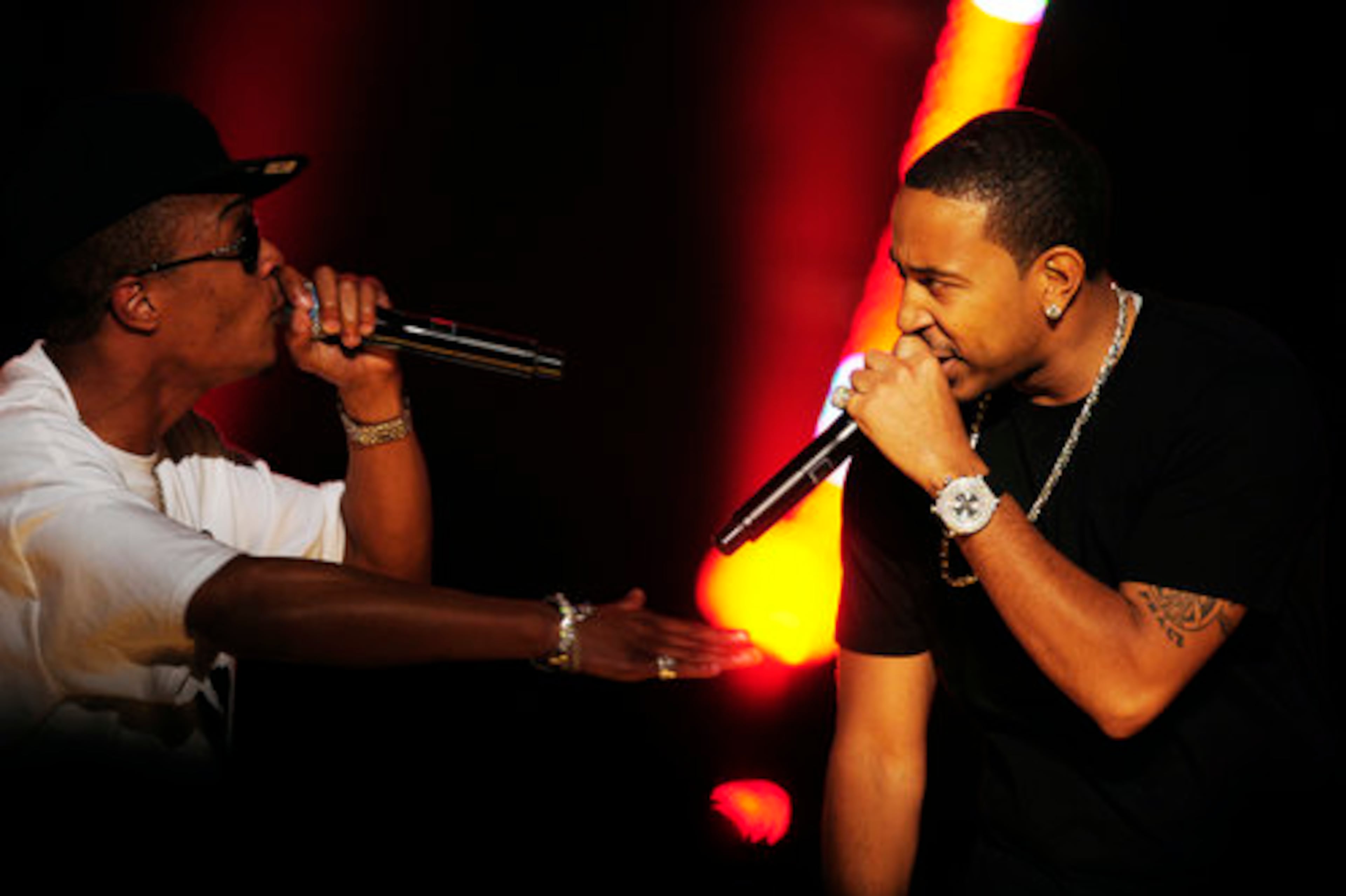 Atlanta's own T.I. (left) and Ludacris performed to a packed house at the BET Hip-Hop Awards in Atlanta in 2008 and they'll be performing again in Atlanta on Thursday at the Beloved Benefit at the Woodruff Arts Center. (Elissa Eubanks/AJC 2008)