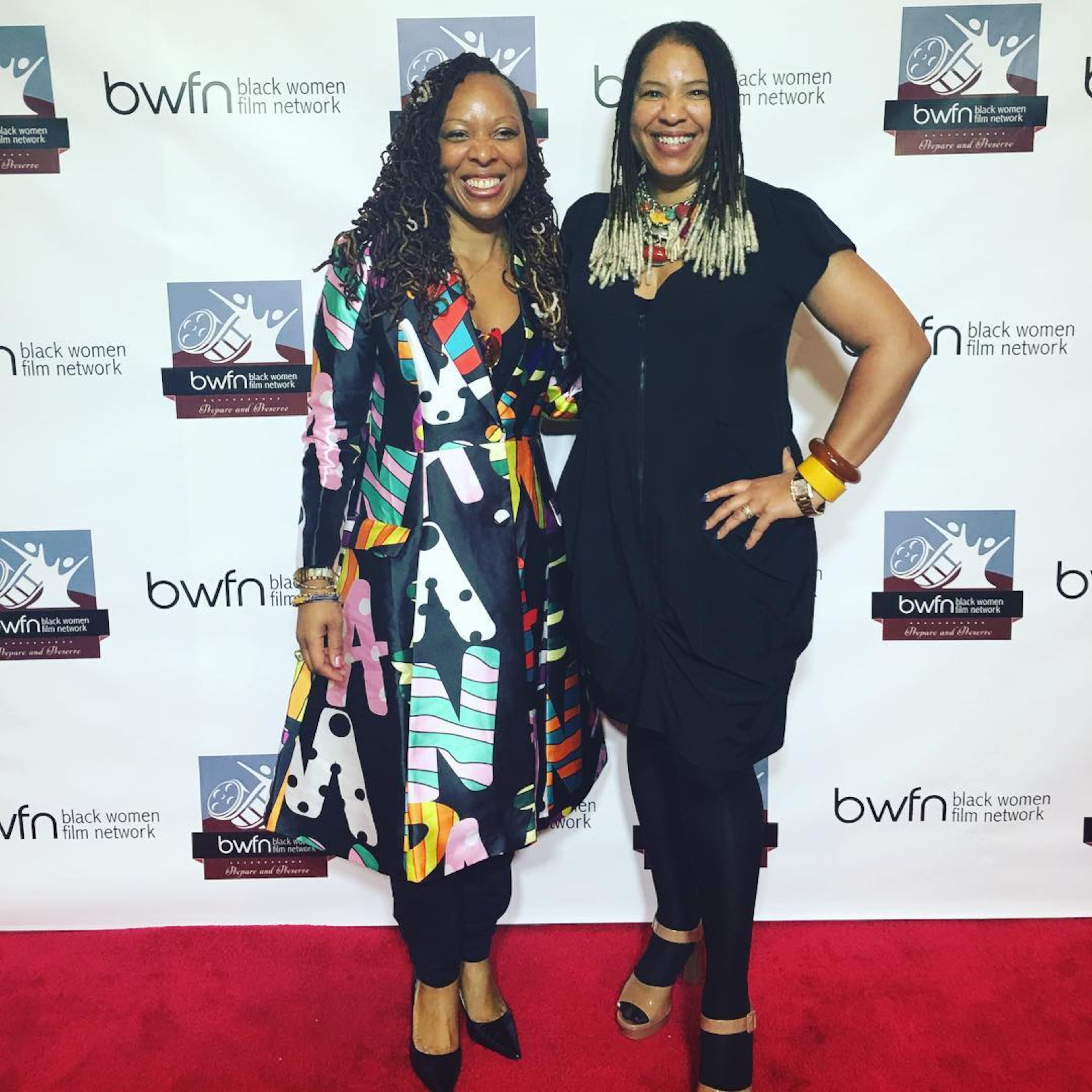 HaJ Chenzira-Pinnock (left) and Ayo Chenzira (right) at Black Women Film Network event. (Courtesy of VibeKast)