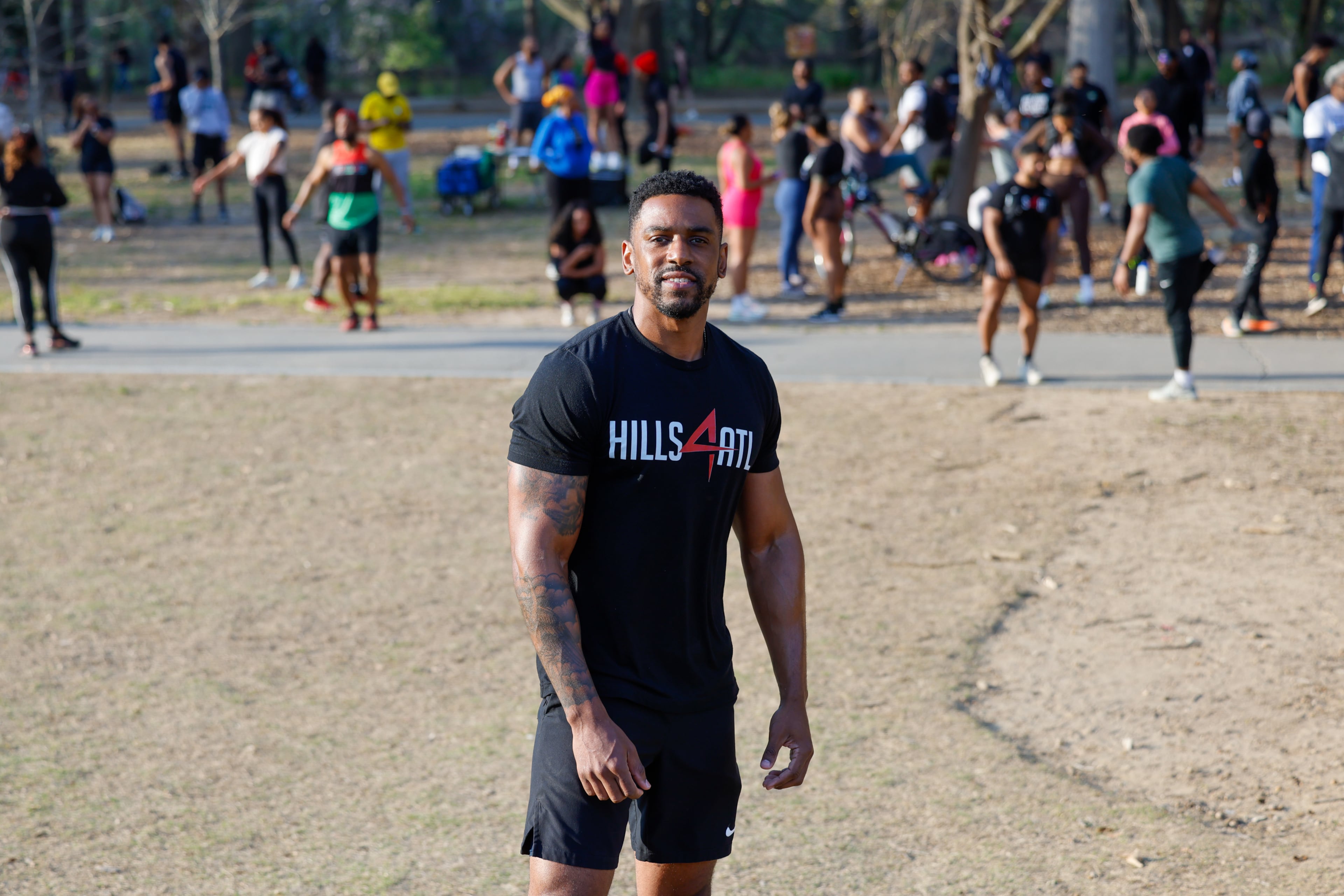 Founder Alvin Bailey poses for a portrait before the Hills4ATL fitness group exercise event at Piedmont Park in Atlanta on Wednesday, March 25, 2026. (Arvin Temkar/AJC)