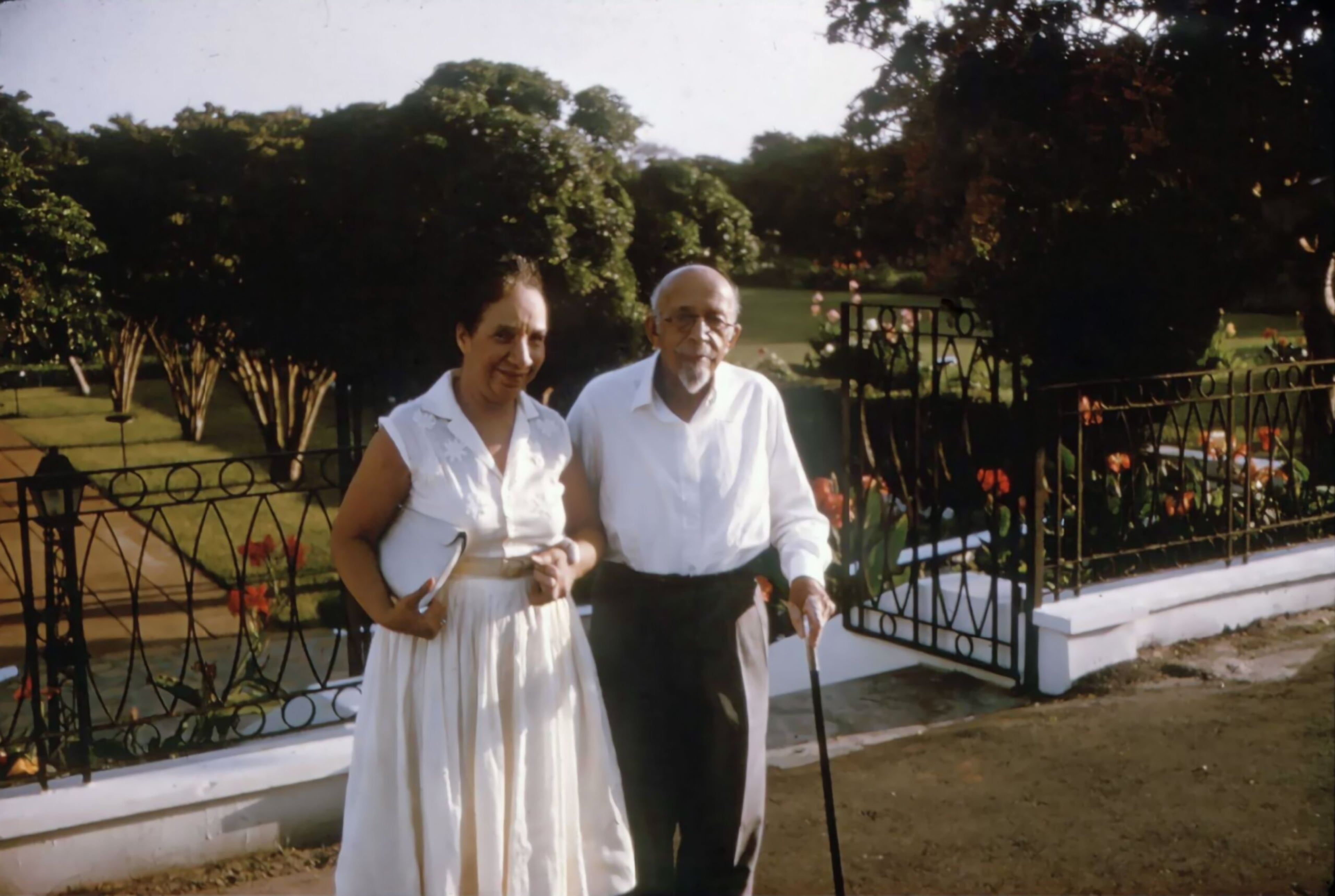 W.E.B. Du Bois (right) and wife Shirley Graham in their garden at their home in Accra, Ghana in 1963. (Courtesy of the Special Collections and University Archives, University of Massachusetts Amherst Libraries)