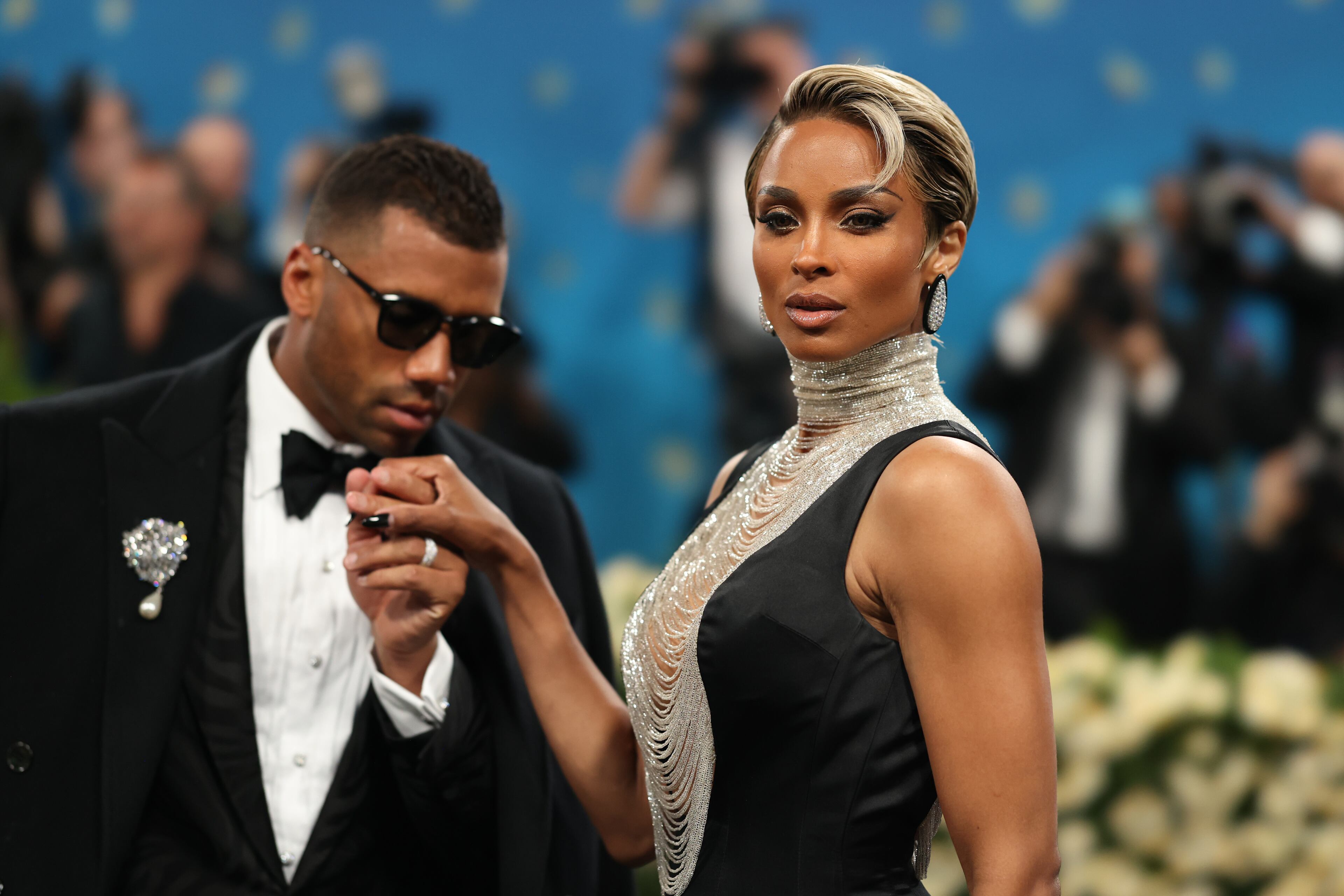 NEW YORK, NEW YORK - MAY 05: (L-R) Russell Wilson and Ciara attends the 2025 Met Gala Celebrating "Superfine: Tailoring Black Style" at Metropolitan Museum of Art on May 05, 2025 in New York City. (Photo by John Shearer/WireImage)