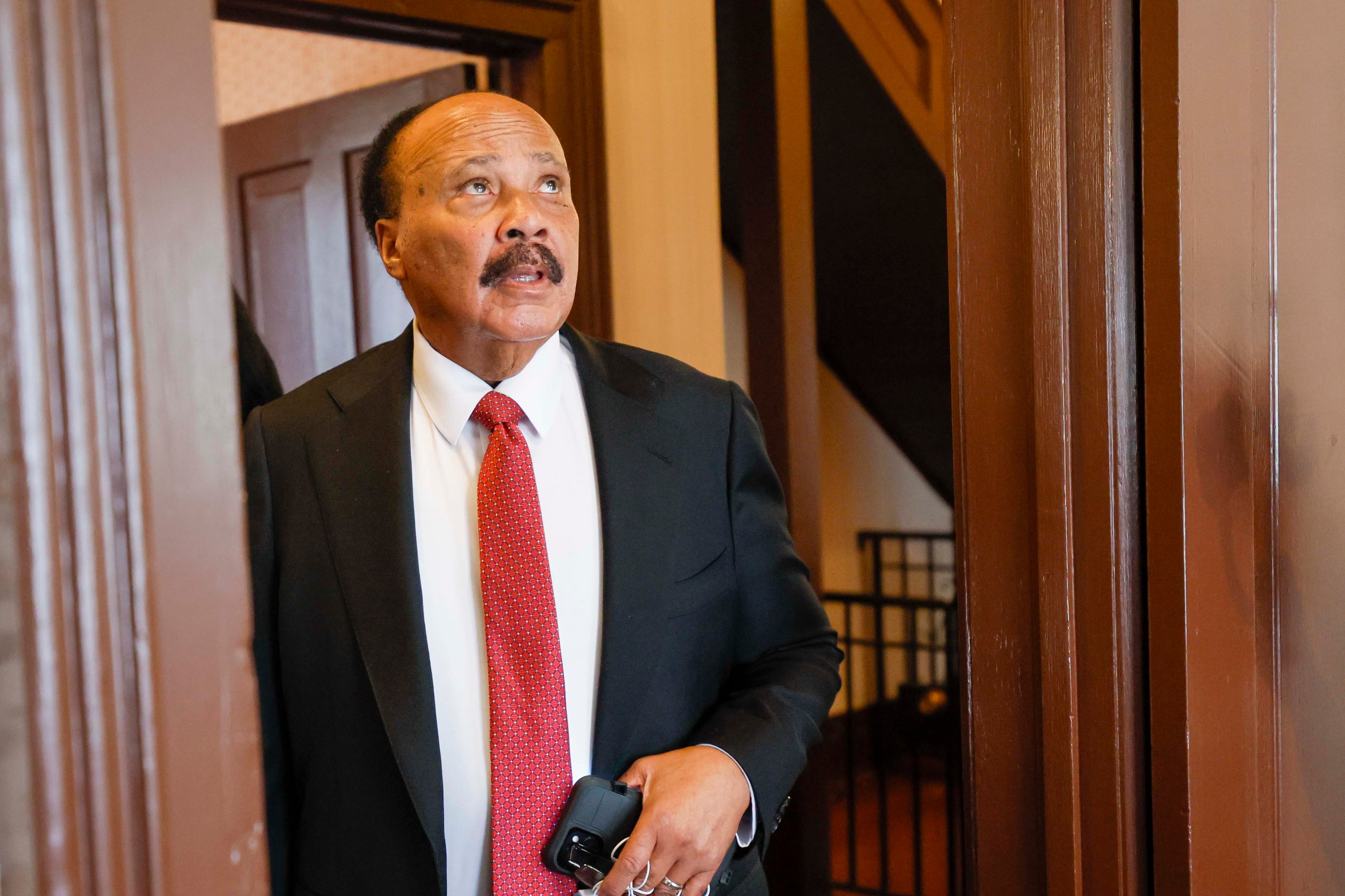 Martin Luther King III checks out the dining room of the restored home where his father, Martin Luther King Jr., was born, on Thursday, July 2, 2026. (Miguel Martinez/AJC)