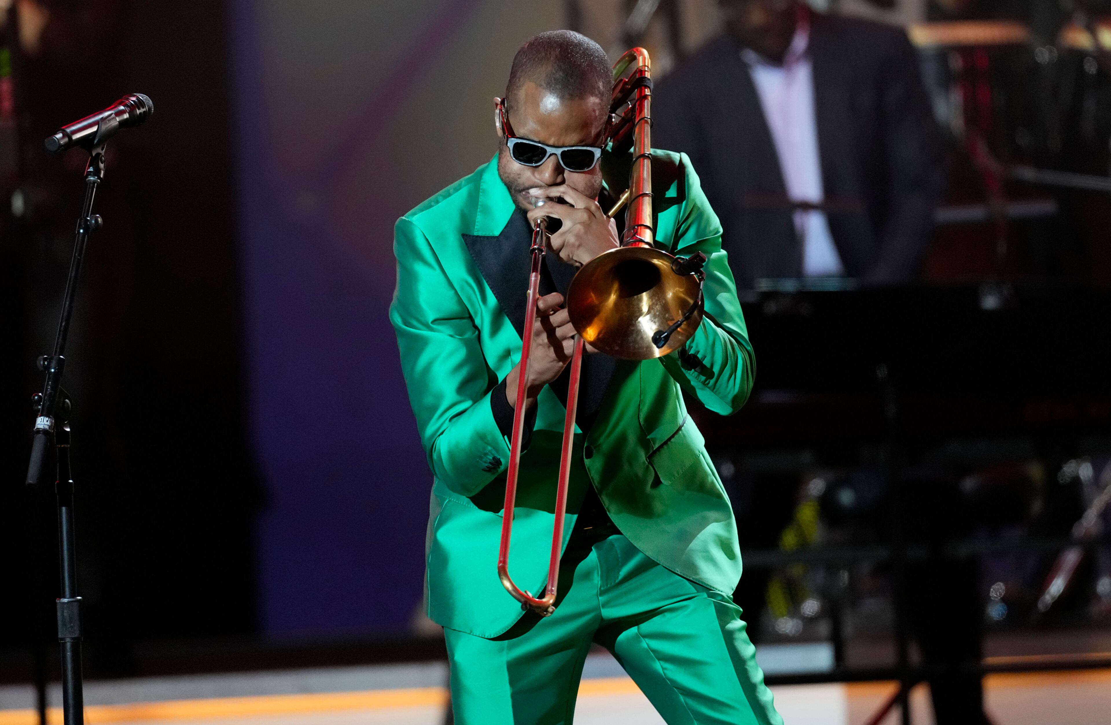 Trombone Shorty at MusiCares Person of the Year honoring Berry Gordy and Smokey Robinson at the Los Angeles Convention Center on Friday, Feb. 3, 2023. (Chris Pizzello/AP)