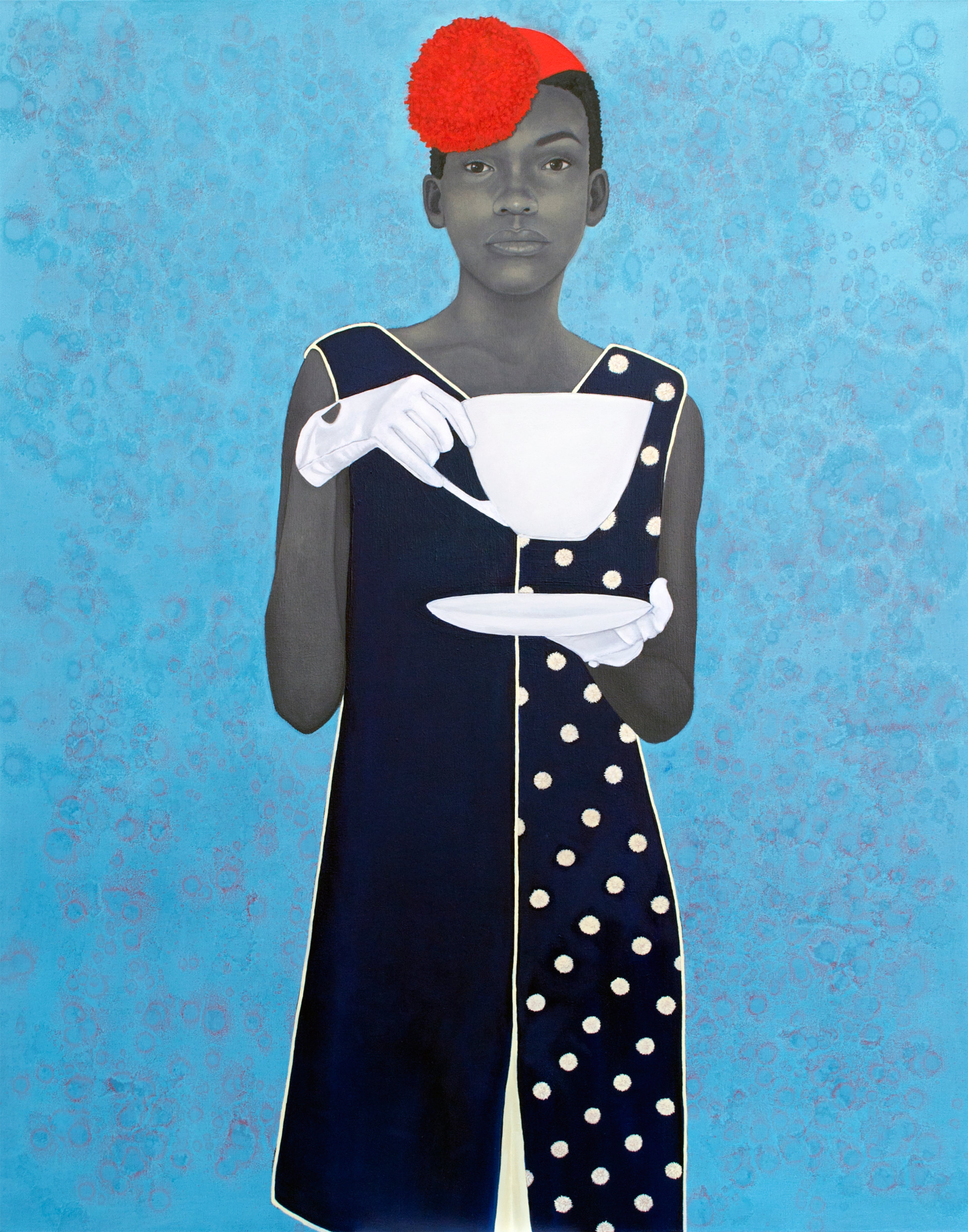 Amy Sherald (American, born Columbus, Georgia,
1973), "Miss Everything (Unsuppressed Deliverance),"
2014, oil on canvas, private collection. © Amy
Sherald. Photo by Jon Etter, courtesy of the artist
and Hauser & Wirth.