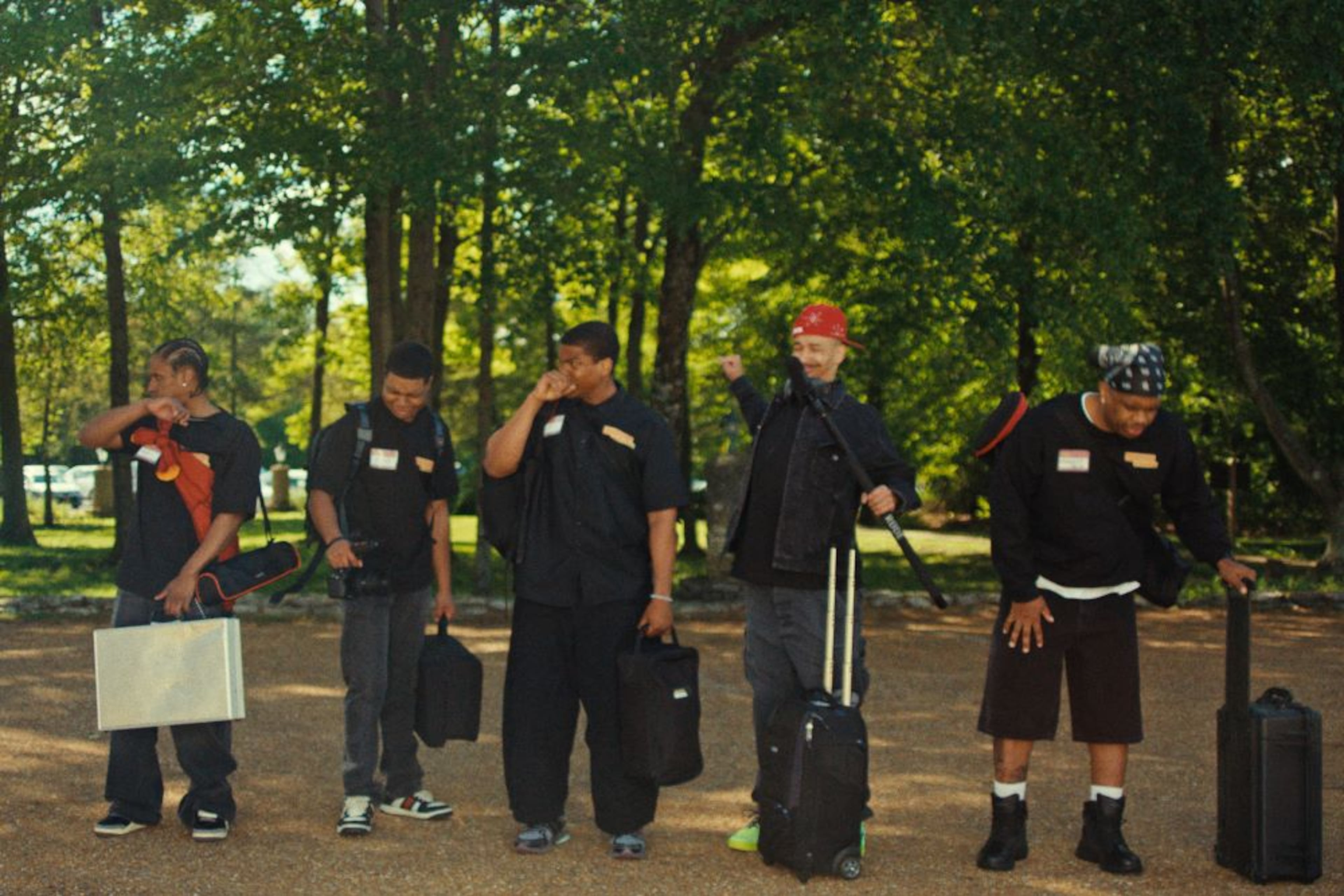 From left, actors Bernard "B Nard" Cook, Elijah Cooper, Spence Moore II, Lou Ratchett and Lou Young III in a scene from "FreeLance." (Courtesy of DreadHead Films)