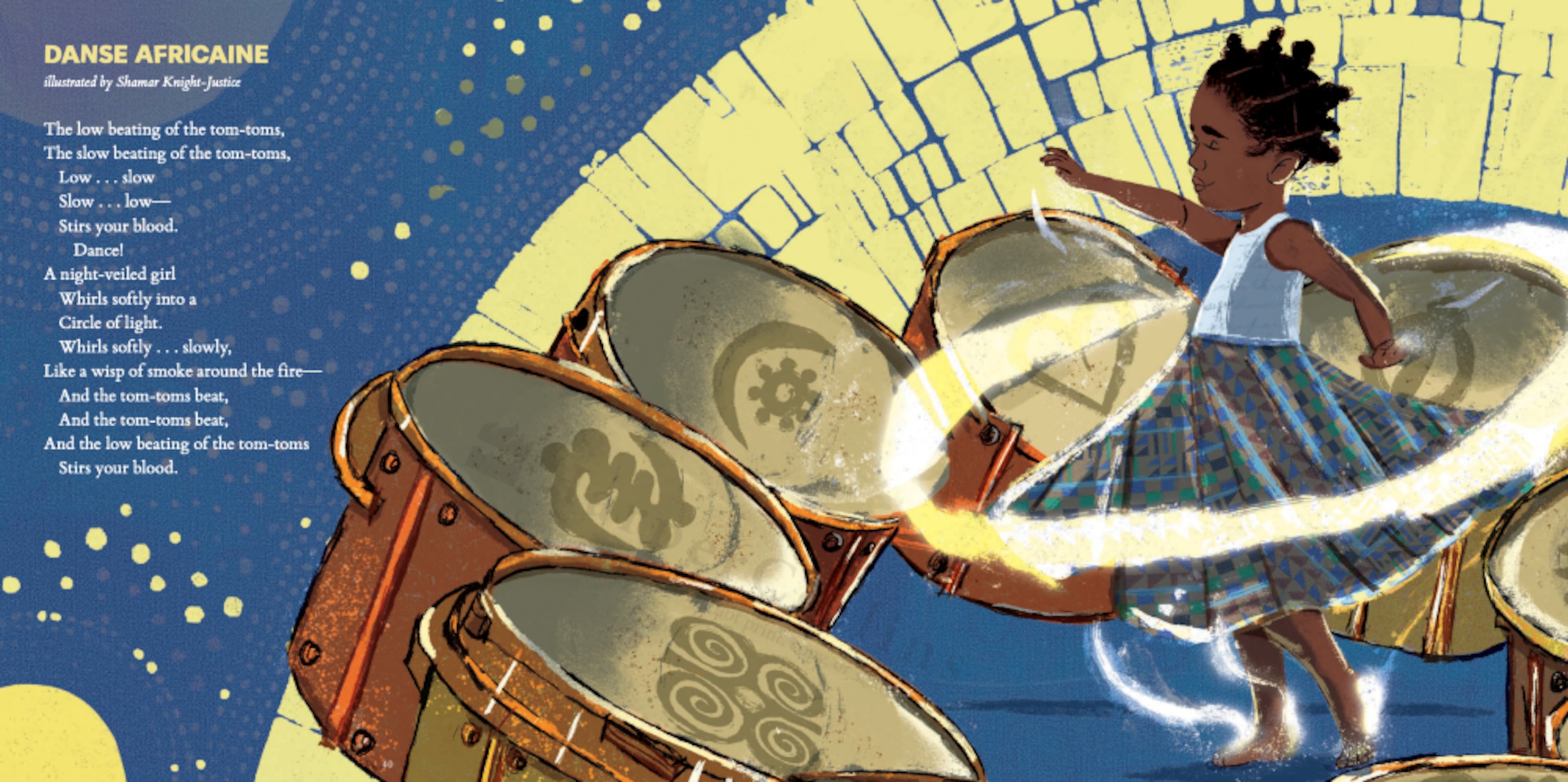 "Danse Africaine" is another mixed media piece created by illustrator and editor Shamar Knight-Justice for "Melodies of the Weary Blues." (Courtesy of Shamar Knight-Justice)