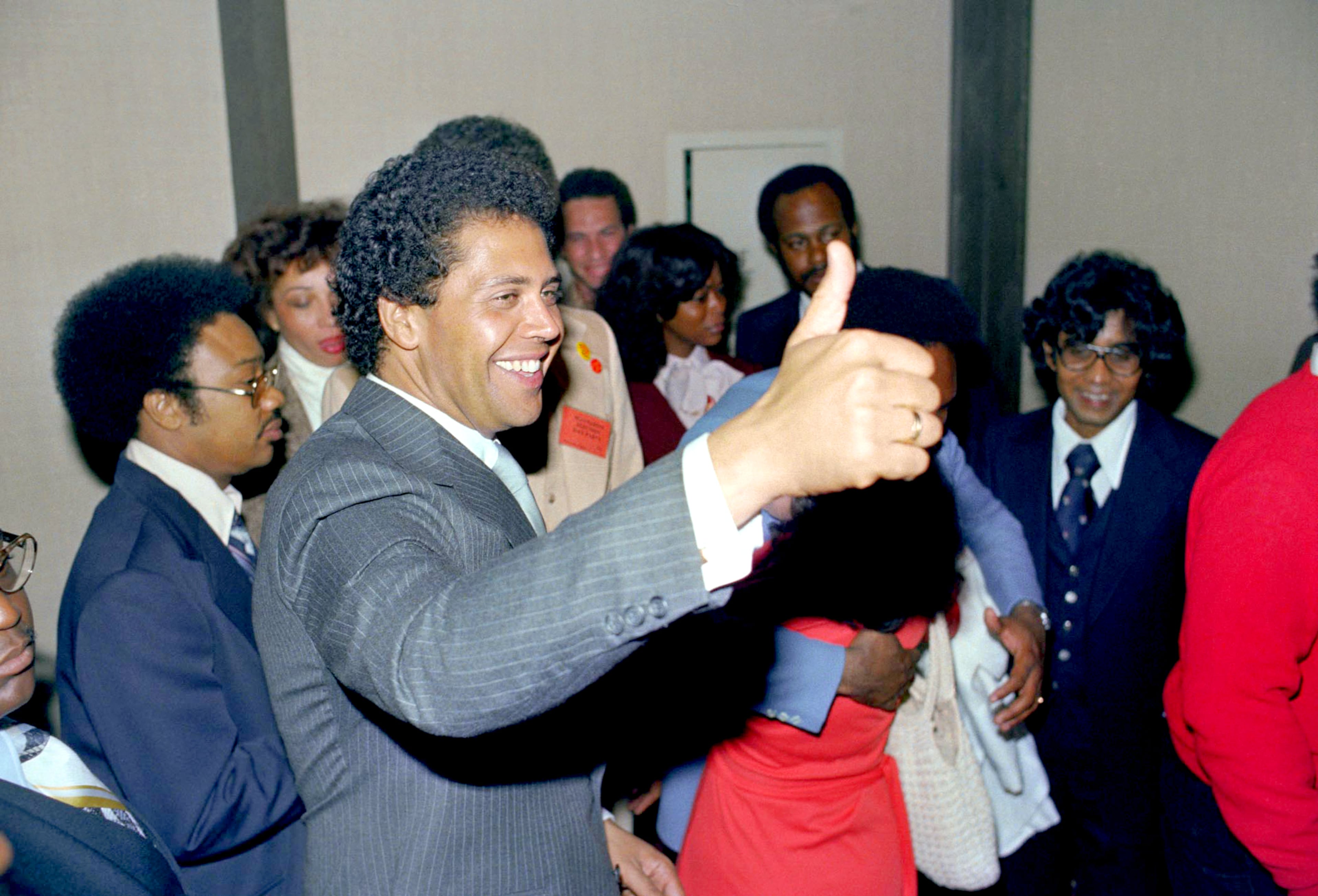 Maynard Jackson after hearing voting results on election night 1977. (Jim Alexander)