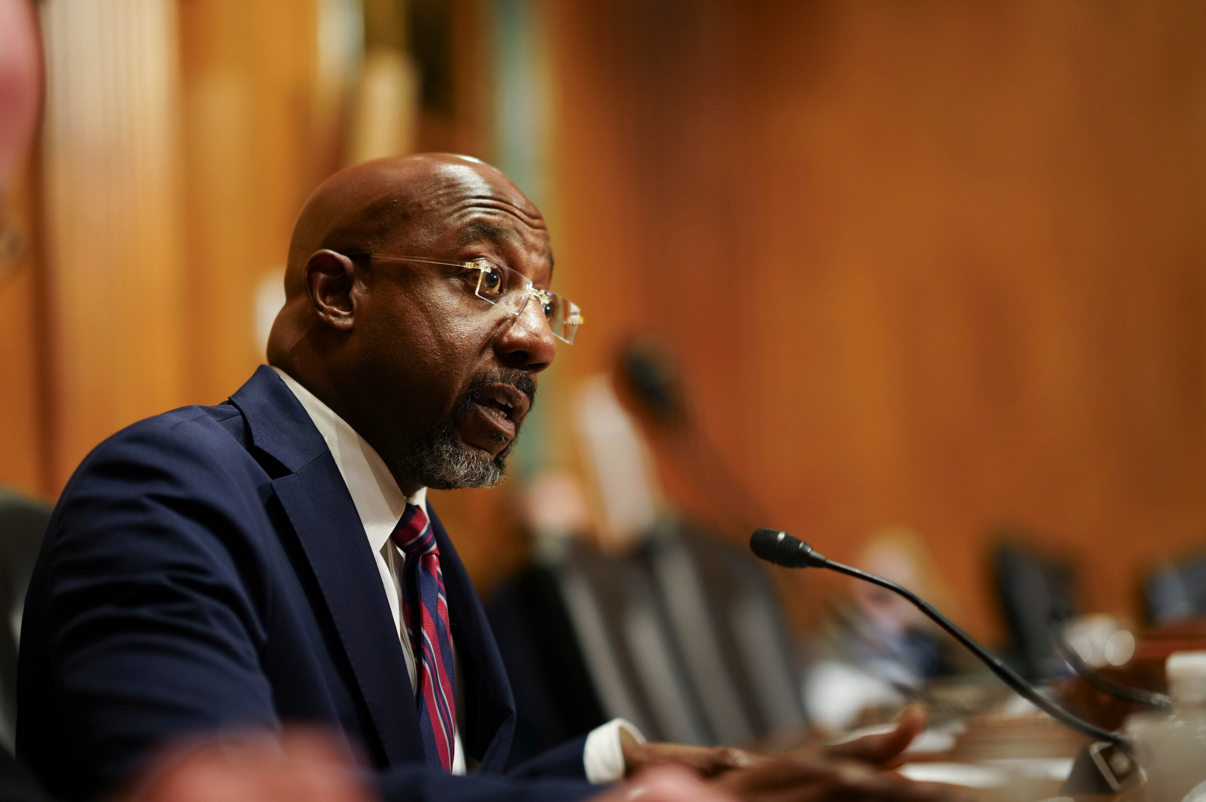 Sen. Raphael Warnock (D-Ga.) during a Senate Finance Committee hearing ney L. Cross/The New York Times)