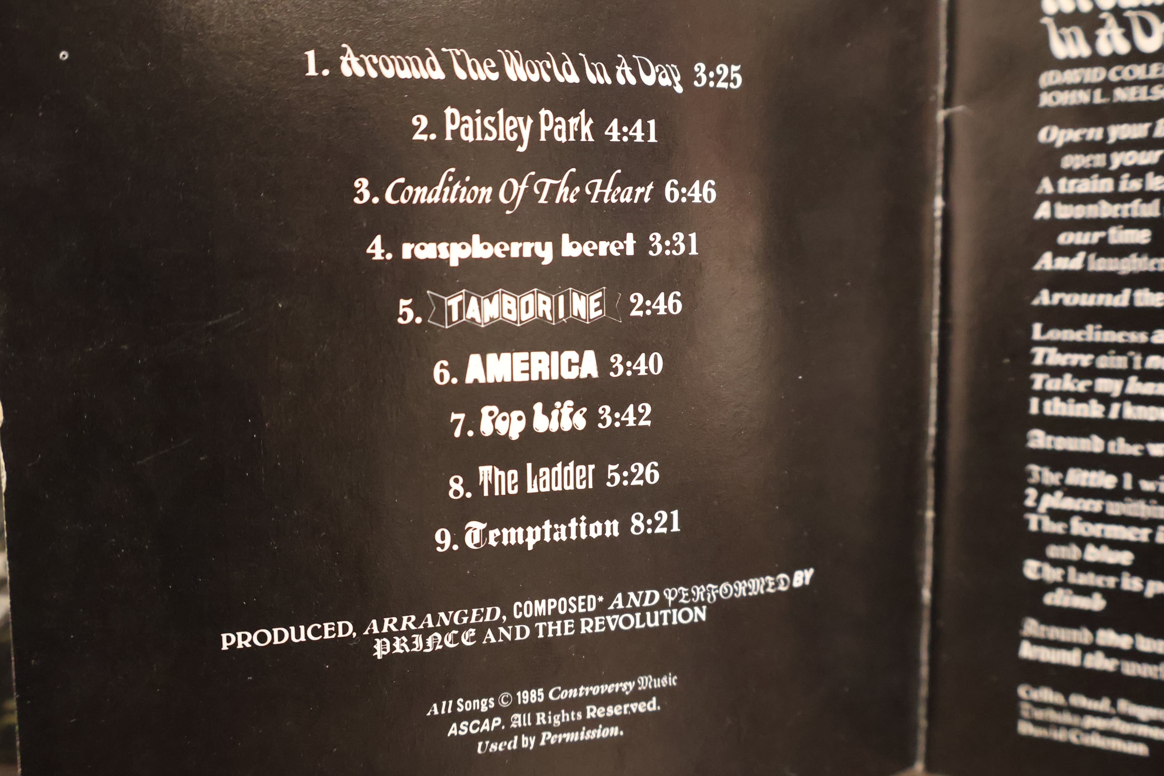 The track listing, production credits and lyrics for Prince and the Revolution's 1985 album "Around the World in a Day" are included inside of the compact disc's liner notes. (Courtesy of Kevin Pernell)