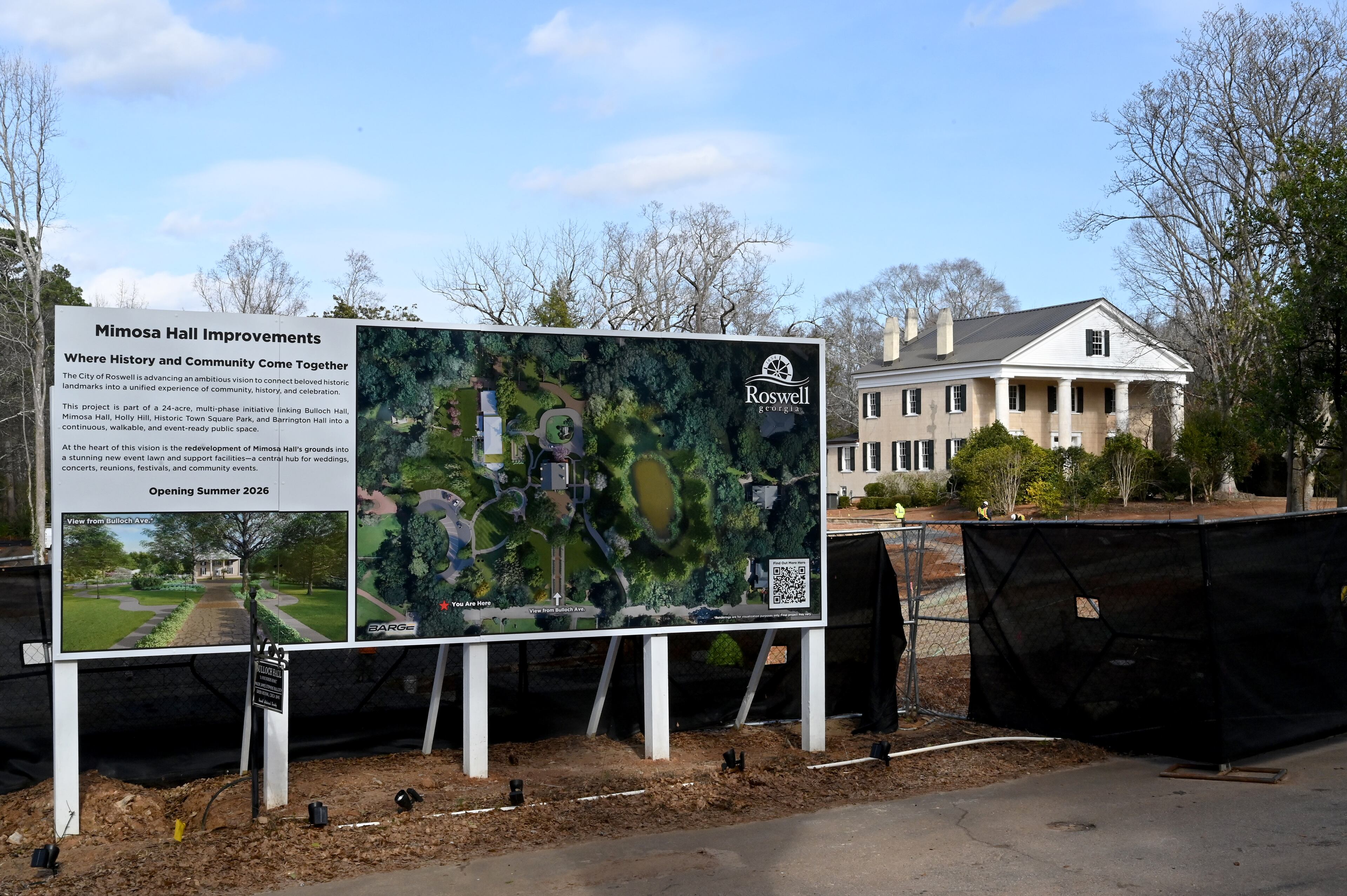 Photo shows renovation site of Mimosa Hall and Gardens, Wednesday, Jan. 14, 2026, in Roswell. (Hyosub Shin/AJC)