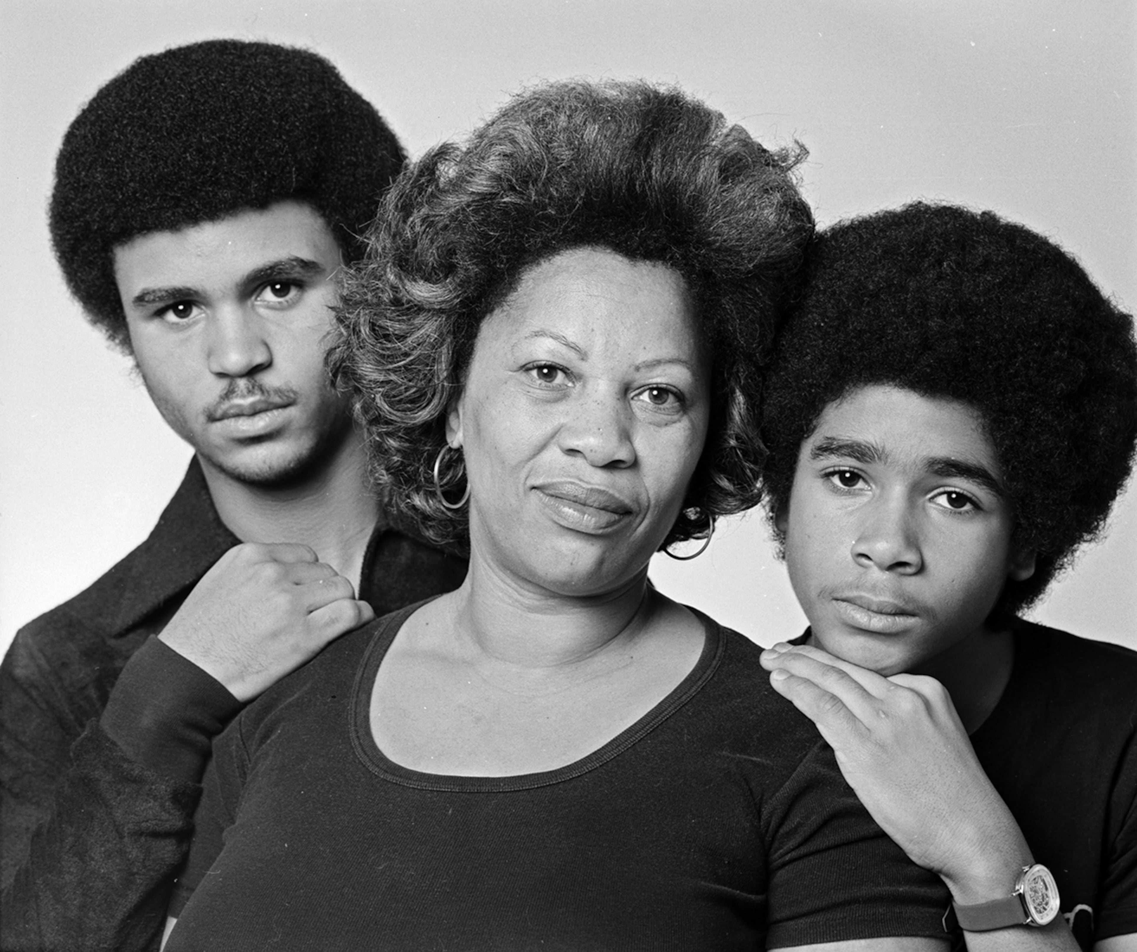 Novelist Toni Morrison photographed with her sons Slade and Ford at her home in December 1978. (Courtesy of Jack Mitchell)