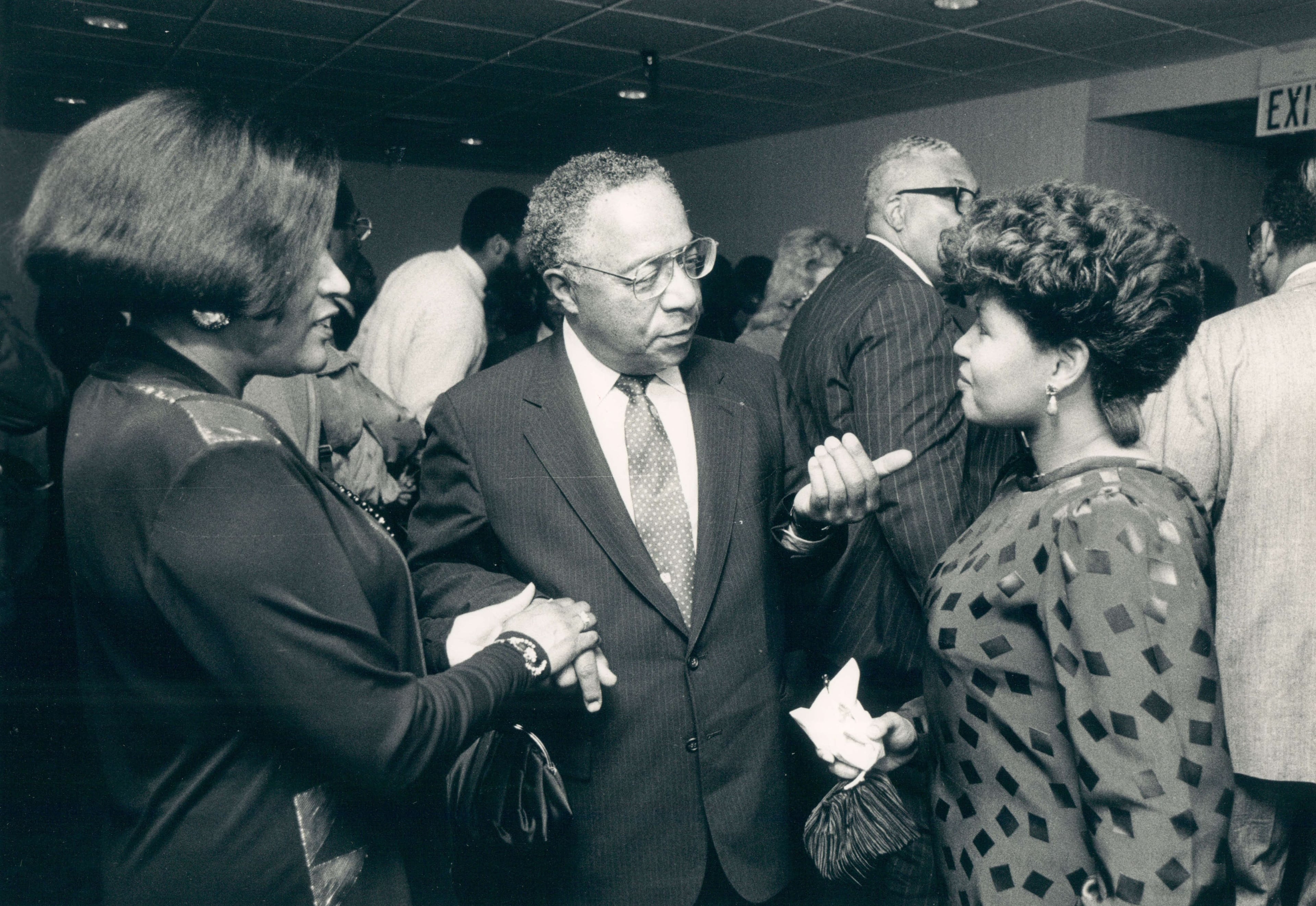Myrlie Evers, Alex Haley and Reena Evers attend the opening of the NAACP national headquarters in Baltimore. (Robert K. Hamilton/TNS 1986)